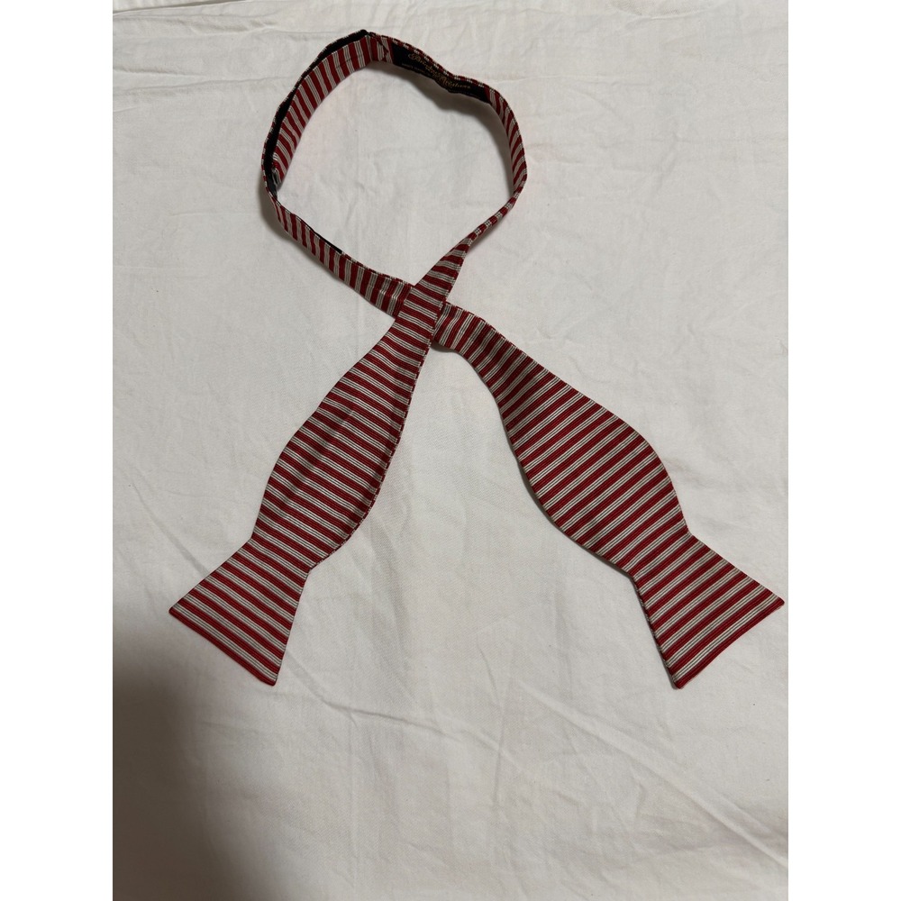 Brooks Brothers Makers Silk Striped Bow Tie Red Silver Adjustable USA Mens